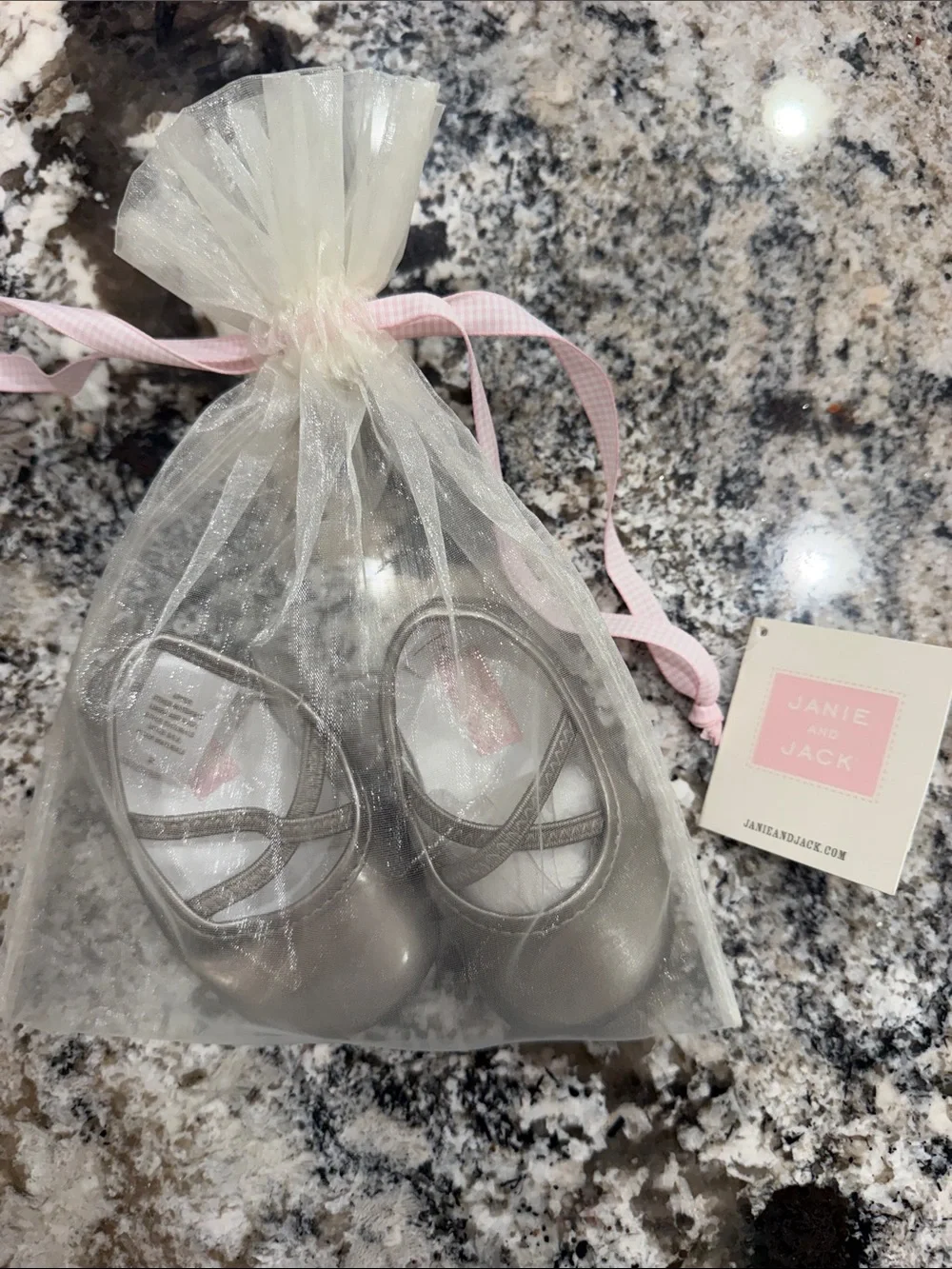 Janie and Jack Metallic Silver Crisscross Baby Ballet Flats crib shoes size 2